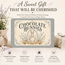 Load image into Gallery viewer, Chocolate Bunnies vintage rabbit sign presented as a thoughtful Easter and spring gift idea
