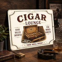 Load image into Gallery viewer, Vintage Cigar Lounge sign displayed in a home bar with warm rustic décor
