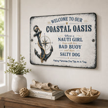 Load image into Gallery viewer, Funny nautical wall decor with anchor artwork and beach-themed sayings displayed on wall
