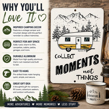 Load image into Gallery viewer, Collect Moments Not Things camper decor infographic featuring vintage camping sign and RV gift ideas
