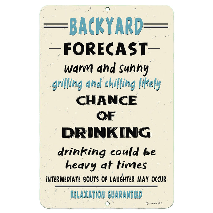 Backyard Forecast Metal Sign - Bar and Pool Decor – Funny Outdoor Metal Sign for Bars, Patios, and Pool Areas by Dyenamic Art.