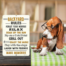 Load image into Gallery viewer, Detailed close-up of Backyard Rules Metal Sign – Family Fun Outdoor Décor for Your Yard, showing texture, finish, and vibrant colors.
