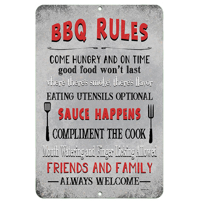 Dyenamic Art - BBQ Rules Metal Sign – A Lighthearted and Fun Grill Sign Featuring Classic Barbecue Sayings. A Must-Have Addition to Any Patio, Outdoor Kitchen, or Backyard BBQ Area.