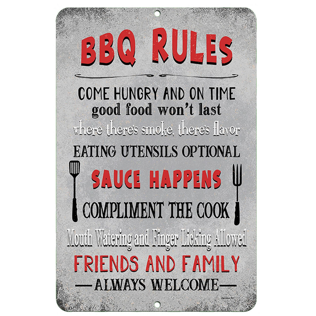 Dyenamic Art - BBQ Rules Metal Sign – A Lighthearted and Fun Grill Sign Featuring Classic Barbecue Sayings. A Must-Have Addition to Any Patio, Outdoor Kitchen, or Backyard BBQ Area.