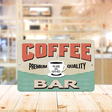 Load image into Gallery viewer, Retro Coffee Bar Sign displayed in a modern coffee shop setting, enhancing the space with a fun and vintage coffeehouse vibe.
