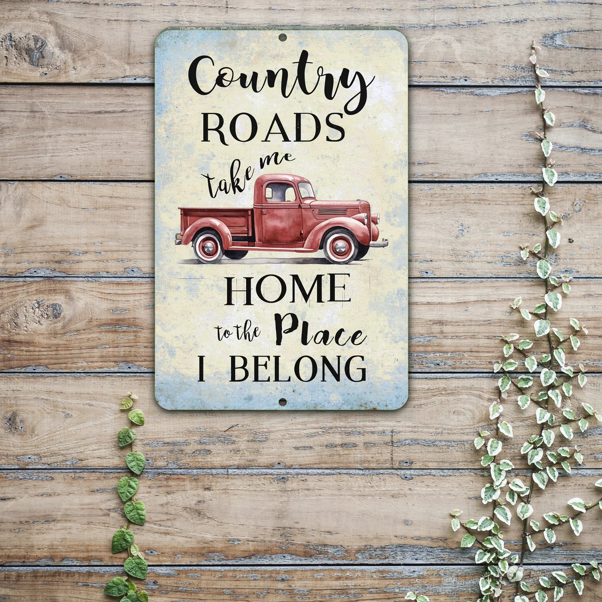 Country Roads Take Me Home Wall Sign - Farmhouse Wood Decor For Living Room