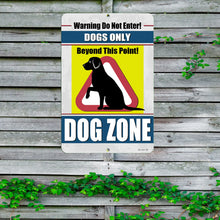 Load image into Gallery viewer, Dog Zone Sign Mounted on Fence – Clearly Mark Your Pet’s Territory with this Durable Metal Sign
