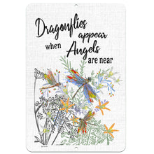 Load image into Gallery viewer, Dyenamic Art Dragonfly Inspirational Garden Sign – Colorful dragonflies with floral accents, sentimental text, and soft linen background.
