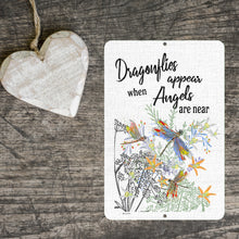 Load image into Gallery viewer, Dyenamic Art Dragonfly Inspirational Sign styled with wooden decor and heart-shaped ornament.
