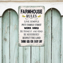 Load image into Gallery viewer, Farmhouse-style metal sign secured to a vintage picket fence, making a meaningful and stylish addition to farmhouses, homesteads, and country homes.
