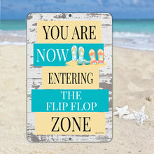 Load image into Gallery viewer, Dyenamic Art beach-themed sign set on sand with seashells, highlighting its suitability for tropical homes, patios, and poolside relaxation areas.
