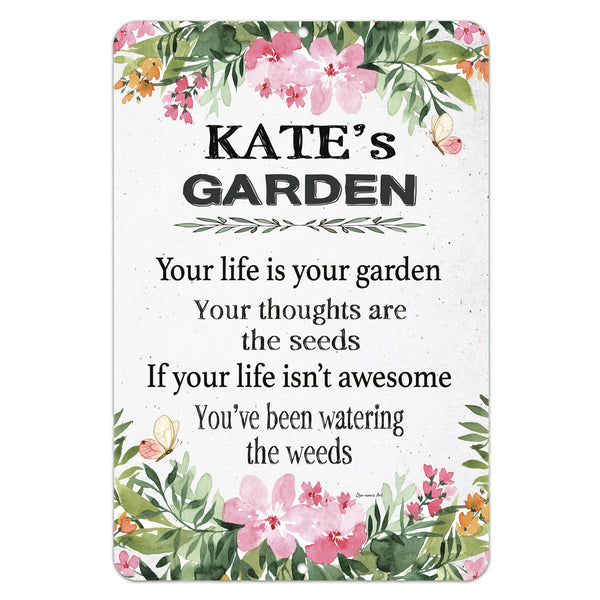 Dyenamic Art Garden Weeds Metal Sign – Beautiful floral garden decor with an inspirational quote about life and positivity.