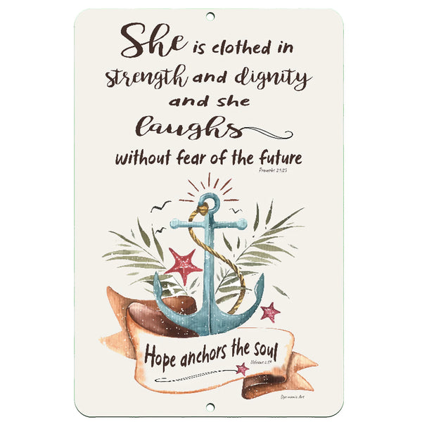 Hope Anchors the Soul Metal Sign – Rustic Christian nautical wall art featuring anchor and uplifting scripture for home or office décor.
