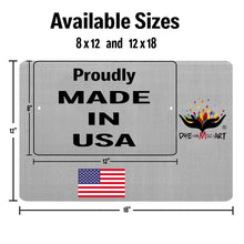 Load image into Gallery viewer, Dyenamic Art horizontal sign size guide displaying available dimensions for metal signs. Made in the USA.
