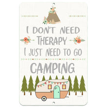 Load image into Gallery viewer, Funny camping metal sign with whimsical camper artwork and rustic outdoor decor styling
