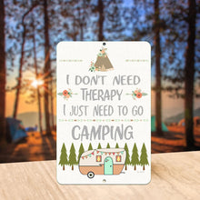 Load image into Gallery viewer, Funny camping sign with camper artwork in cozy outdoor campsite scene
