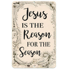 Load image into Gallery viewer, Dyenamic Art Jesus is the Reason for the Season Metal Sign – Elegant Christmas wall décor with vintage scrollwork design and inspirational message.
