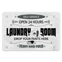 Load image into Gallery viewer, Dyenamic Art Laundry Room Metal Sign – Funny black-and-white vintage sign with &quot;Drop Your Pants Here&quot; text, adding humor to washroom decor. Ideal for laundry rooms and self-service laundromats.
