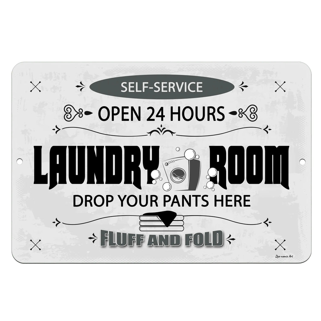 Dyenamic Art Laundry Room Metal Sign – Funny black-and-white vintage sign with 