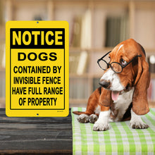 Load image into Gallery viewer, Notice Dog Metal Sign – Fun and practical pet safety sign displayed indoors with a humorous dog image, perfect for pet owners.
