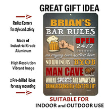 Load image into Gallery viewer, Personalized Bar Rules Metal Sign – Man Cave &amp; Home Bar Decor
