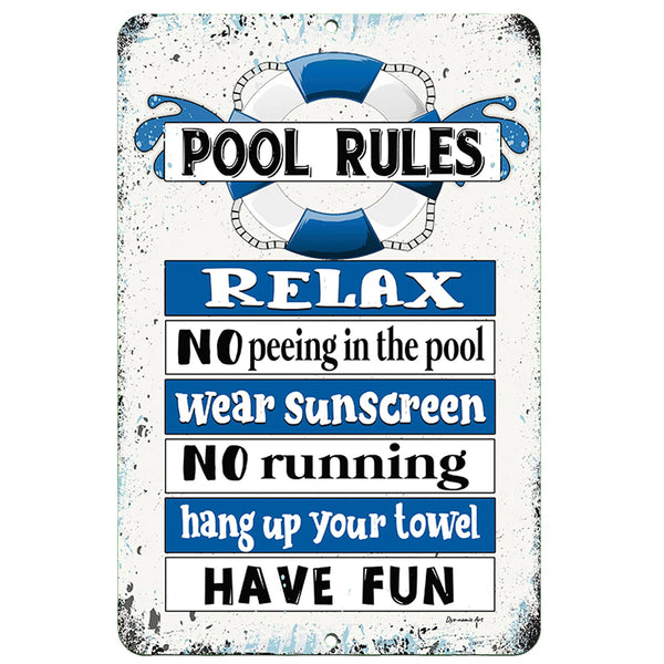 Plaque Métal Vintage "Pool Rules" - 20 X 30 Cm, Décoration Murale Rétro Pour Piscine, Maison, Bord De Mer - 10