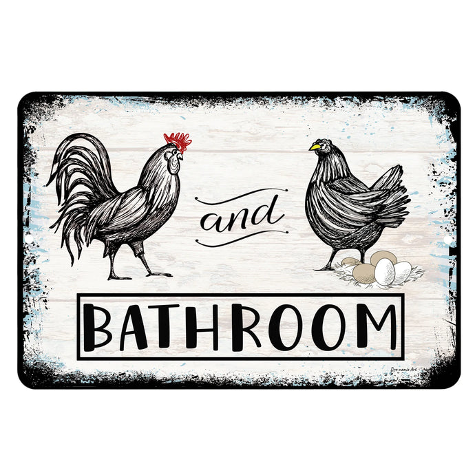 Close-up of the Rooster and Hen Bathroom Sign, showcasing intricate detailing, a distressed farmhouse aesthetic, and high-quality craftsmanship for rustic bathroom decor by Dyenamic Art.