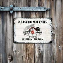 Load image into Gallery viewer, Detailed view of the Custom Barn Name Sign with black distressed edges and UV-printed graphics for a vintage look.
