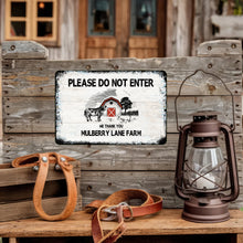 Load image into Gallery viewer, Rustic farm sign displayed outdoors on a wooden gate, adding a custom farmhouse touch to a homestead entrance.
