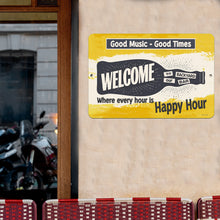Load image into Gallery viewer, Backyard Bar Happy Hour Metal Sign – Vintage-style sign with a beer bottle design, perfect for stylish bar decor.
