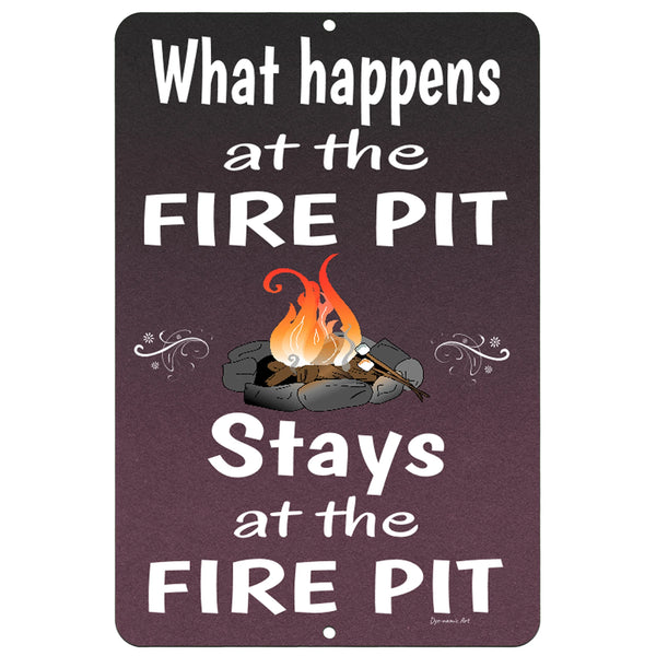 What Happens at the Fire Pit Metal Sign – Rustic design with bold lettering, perfect for backyard fire pits, patios, and camping decor.