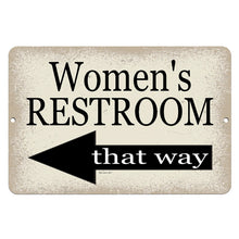 Load image into Gallery viewer, Dyenamic Art Women&#39;s Restroom Sign – Classic beige and black restroom sign with a left-pointing arrow, perfect for guiding guests in cafes, restaurants, offices, and public spaces.
