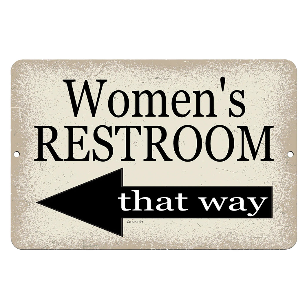 Dyenamic Art Women's Restroom Sign – Classic beige and black restroom sign with a left-pointing arrow, perfect for guiding guests in cafes, restaurants, offices, and public spaces.