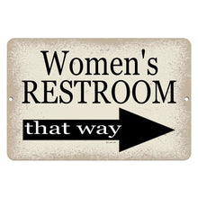 Load image into Gallery viewer, Dyenamic Art Women's Restroom Sign – Classic beige and black restroom sign with a right-pointing arrow, ideal for businesses, cafes, and public spaces needing clear wayfinding.

