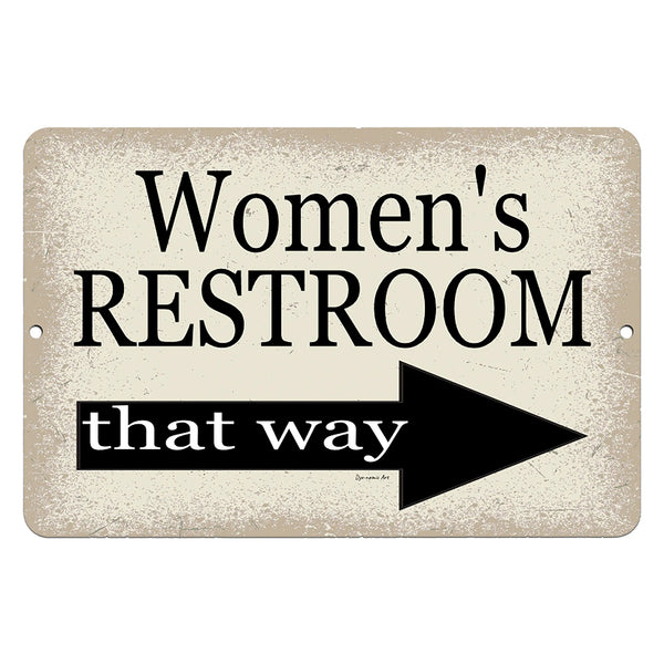 Dyenamic Art Women's Restroom Sign – Classic beige and black restroom sign with a right-pointing arrow, ideal for businesses, cafes, and public spaces needing clear wayfinding.