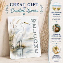 Load image into Gallery viewer, Egret coastal aluminum sign with durable indoor outdoor beach decor features
