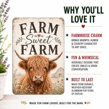 Load image into Gallery viewer, Farm Sweet Farm Highland Cow Sign - Rustic Farmhouse Decor
