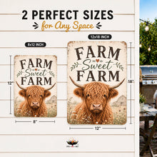 Load image into Gallery viewer, Farm Sweet Farm Highland Cow Sign - Rustic Farmhouse Decor
