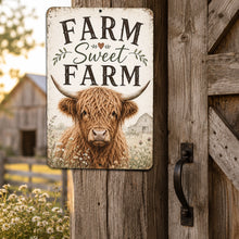 Load image into Gallery viewer, Farm Sweet Farm Highland Cow Sign - Rustic Farmhouse Decor
