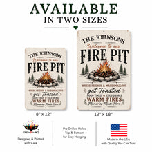 Load image into Gallery viewer, Personalized fire pit sign available in 8x12 and 12x18 inch sizes

