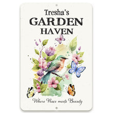 Load image into Gallery viewer, Garden Haven personalized metal sign by Dyenamic Art
