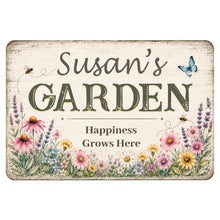 Load image into Gallery viewer, Personalized floral garden sign with wildflowers butterflies and farmhouse cottage decor styling
