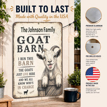 Load image into Gallery viewer, Personalized goat barn sign showing premium aluminum material and pre-drilled hanging holes
