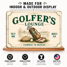 Load image into Gallery viewer, Vintage Golfer's Lounge aluminum golf wall
