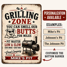 Load image into Gallery viewer, Personalized Grilling Zone sign with Mike’s Pit custom bottom banner
