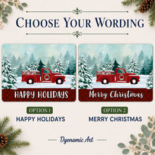 Load image into Gallery viewer, Choose your wording image showing Happy Holidays and Merry Christmas red truck sign options
