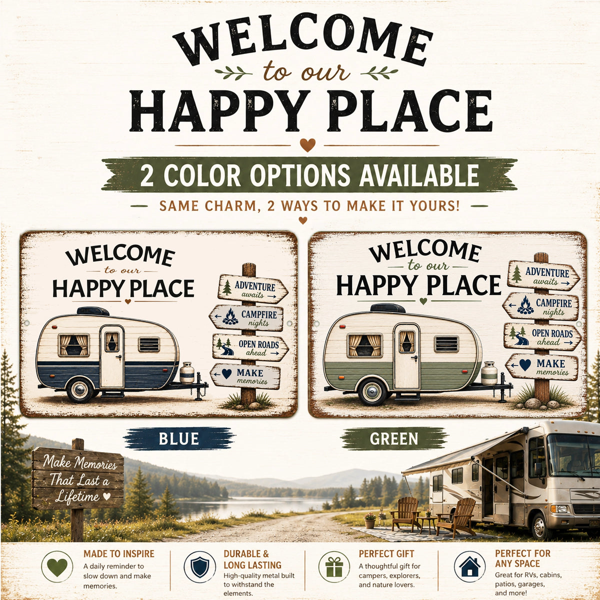 Welcome To Our Happy Place Sign | Camper & RV Decor – Dyenamic Art LLC