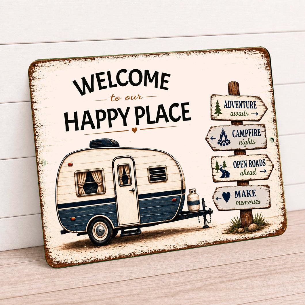 Welcome To Our Happy Place Sign | Camper & RV Decor – Dyenamic Art LLC