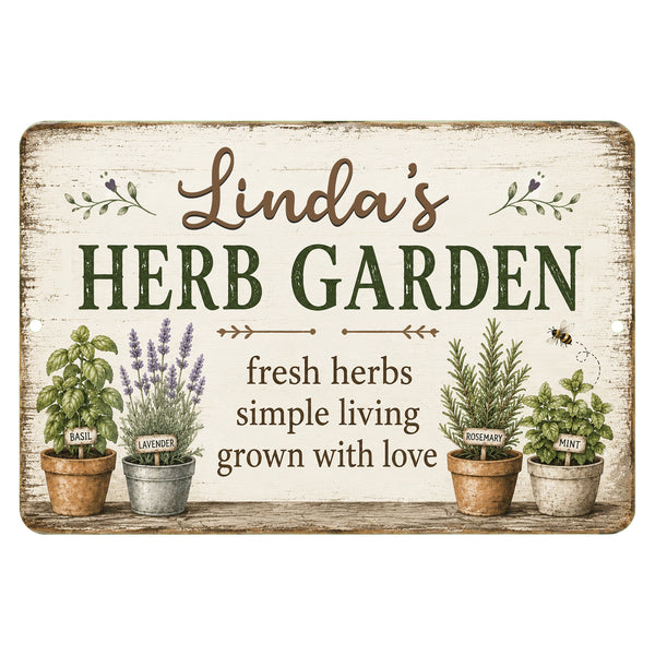 Personalized farmhouse herb garden sign isolated on neutral background