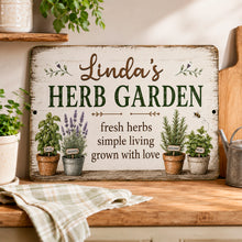 Load image into Gallery viewer, Personalized herb garden sign displayed in farmhouse kitchen setting
